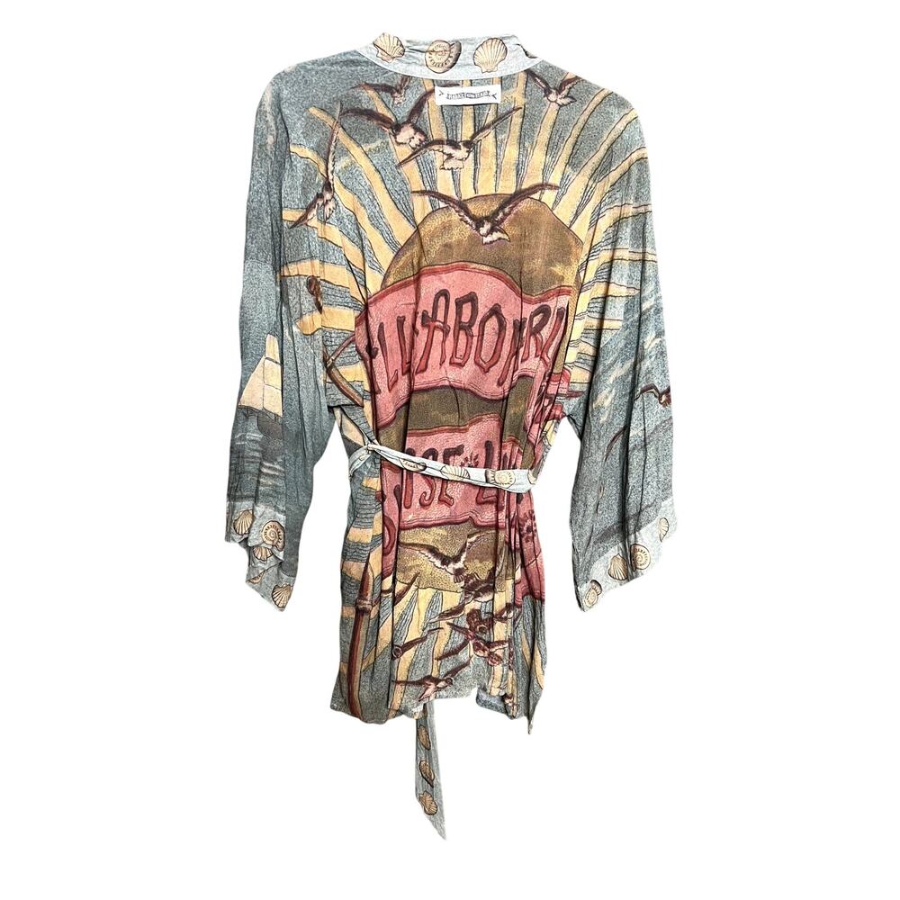 RARE Market Of Stars Sunrise Lands Artisan Bamboo Kimono Belted Robe Jacket